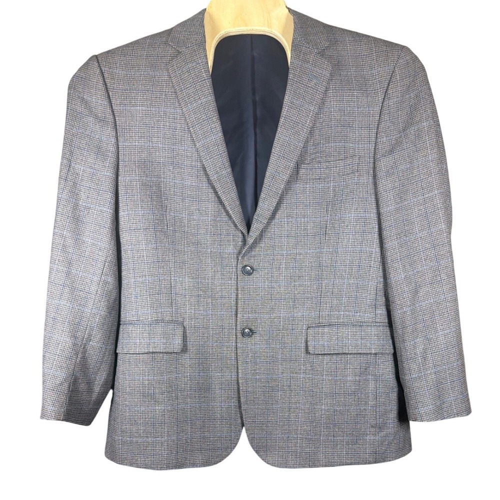 Jos. A. Bank Mens 44R Traveler Wool Blazer Brown Blue Houndstooth Sport Coat